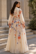 GF1776 TIE NECK BELTED ORGANZA MAXI DRESS