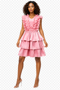 S258 LAYERED SLEEVELESS MINI DRESS (WHT, PINK)