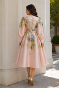 T260010 FLORAL BUSH PUFF SLEEVE MIKADO MIDI DRESS