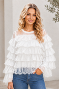 W6606 RUFFLED LAYERED LACE LONGSLEEVE TOP (BLK, WHT)