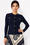 LS8001 ROUND NECK CARDIGAN SWEATER (NAVY, BLK)