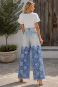 E8056-1 PEARL EMBELISHED LACE DENIM PANTS (BLU)