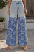 E8056-1 PEARL EMBELISHED LACE DENIM PANTS (BLU)