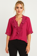 W5958 LACE TRIM TOP (ROSE, WHT)