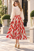 CH806 FEATHER PRINT BROCADE SKIRT