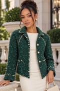 GF1752 TWEED TEXTURED PEARLY JACKET (NVY, GRN, GRNY)