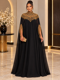 W6615 EMBELLISHED CAPE MAXI DRESS