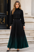 NY7510 OMBRE ELEGANCE PLEATED MAXI SKIRT (GRN, BLK)
