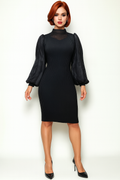 JS0016 SHEER SLEEVE RIBBED DRESS (S, XL,XXL,ONLY)