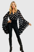 W5981 GLAM SHEER POKA DOT TOP (RED, BLK)