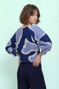 D7416 ABSTRACT PRINT BUTTON-DOWN CRINKLED TOP