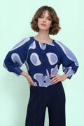 D7416 ABSTRACT PRINT BUTTON-DOWN CRINKLED TOP