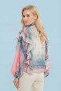 GF1473 TOILE PRINT RUFFLE BOW-TIE TOP