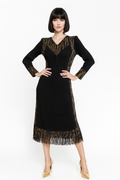 HX0001 FRINGE CRINKLED DRESS (WINE, BLK)
