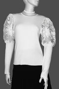H2058 CHANTILLY LACE SLEEVE SWEATER (BLK, WHT)