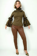 A2002 RUFFLE NECK TOP (COFFEE, OLIVE)