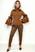 A2002 RUFFLE NECK TOP (COFFEE, OLIVE)