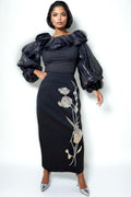 C3516 BEADED FLOWER SKIRT (SILVER, GLD)