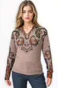 SY003 STUDDED V-NECK SWEATER (BEIGE, BLK)