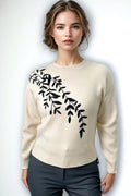 JS0020 EMBROIDERY FOLIAGE SWEATER (PINK, BLK, IVORY)
