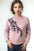 JS0020 EMBROIDERY FOLIAGE SWEATER (PINK, BLK, IVORY)