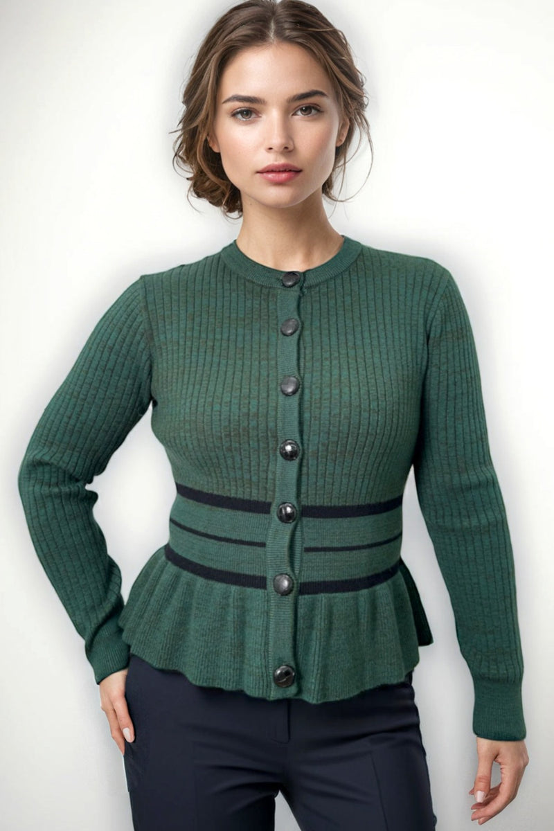 トップス INTERIM 22SS SILK 100% CARDIGAN GRAY 3 SK21115 PEPLUM CARDIGAN SWEATER (GRN, GREY) – N by Nancy