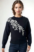 JS0020 EMBROIDERY FOLIAGE SWEATER (PINK, BLK, IVORY)