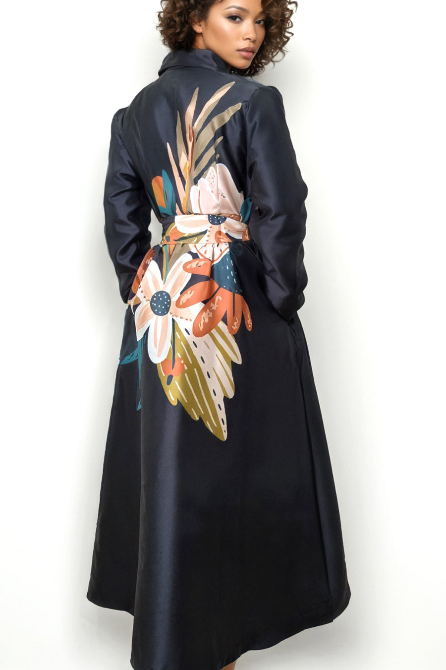 A95114 BOUQUET PRINT BUTTON-DOWN DRESS (S,M)