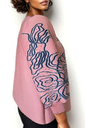 NY0014 LINE ART CRINKLED TOP (BLUSH, BLK)