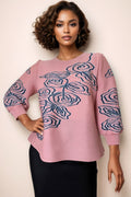 NY0014 LINE ART CRINKLED TOP (BLUSH, BLK)