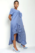 S3088 ASYMMETRICAL HEM DRESS (WHT, BLUE)