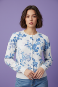 JS0030 FLORAL PRINT BUTTON CARDIGAN SWEATER