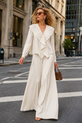 NY0087 CASCADE RUFFLE CRINKLED PANTS SET (WINE, WHT)