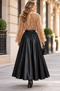 C2066 PLEATED FAUX LEATHER MAXI SKIRT