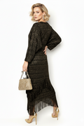 N2504 FRINGE V NECK DRESS (NAVY, BLK)
