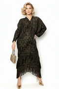 N2504 FRINGE V NECK DRESS (NAVY, BLK)