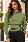 H2201A STRIPED RIBBED WAIST KNIT SWEATER (OLV, BGE, BLK)
