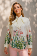 H5801 BOTANICAL PRINT TIE NECK BUTTON DOWN TOP