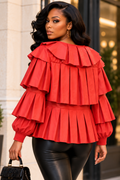 X7566 RUFFLED LEATHER JACKET TOP (BLK, RED, MUST, PINK)
