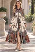 GF1237 BUTTON DOWN PAISLEY MAXI DRESS
