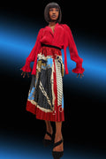 S278 RUCHED TIE NECK TOP (RED, GOLD)