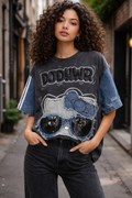 TL0004 KITTY DENIM SEQUIN T-SHIRT TOP
