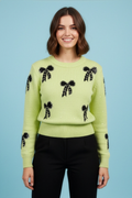 US0001 RHINESTONE BOWTIE SWEATER (WHT, GRN)