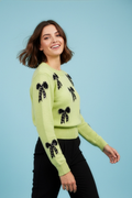 US0001 RHINESTONE BOWTIE SWEATER (WHT, GRN)