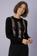 US0002 EMBROIDERED FLORAL CREWNECK SWEATER