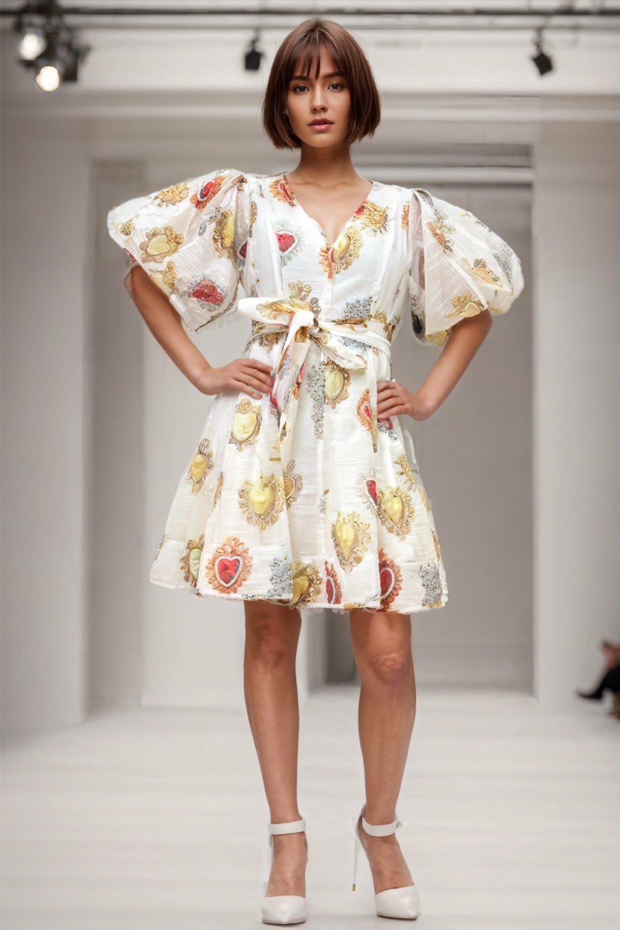 A93156 PUFF SLEEVE HEART DRESS