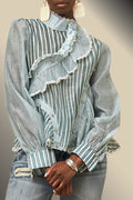 X7110 STRIPED RUFFLE TOP (GRN, BLK)
