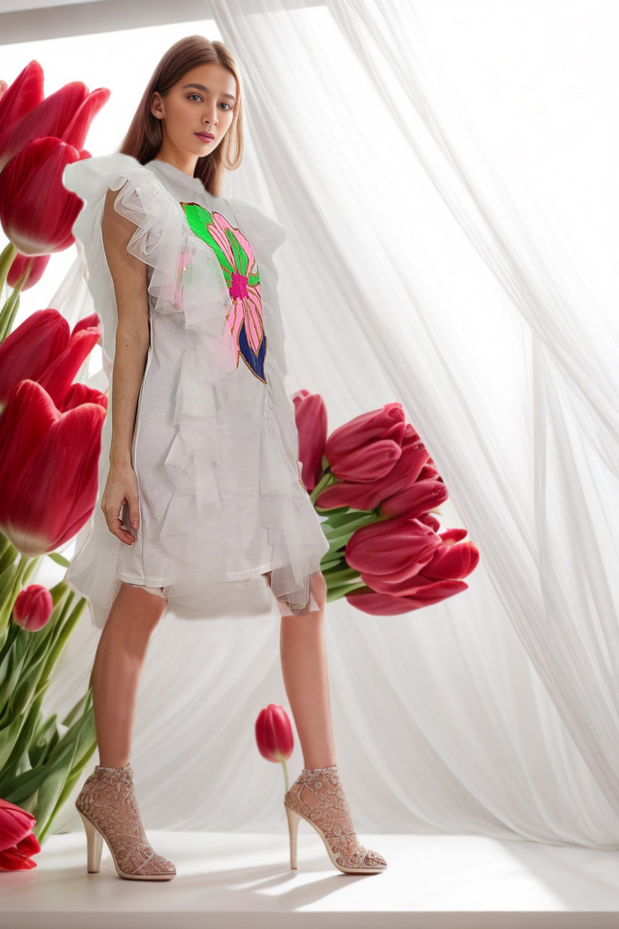 S2320 TULLE T-SHIRT DRESS (WHT, GRN, BLK)