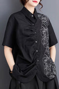 W51123 LINE WORK FLOWER TOP (BLUE, WHT, BLK)