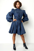 W5919 PUFF SLEEVE SKATER DRESS(S,ONLY)